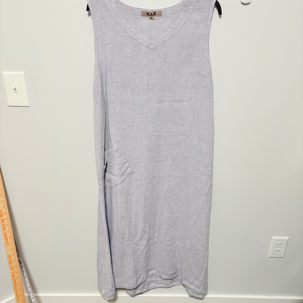 FLAX Linen Shift Maxi Dress Womens Purple Size M Sleeveless V-Neck Pocket
